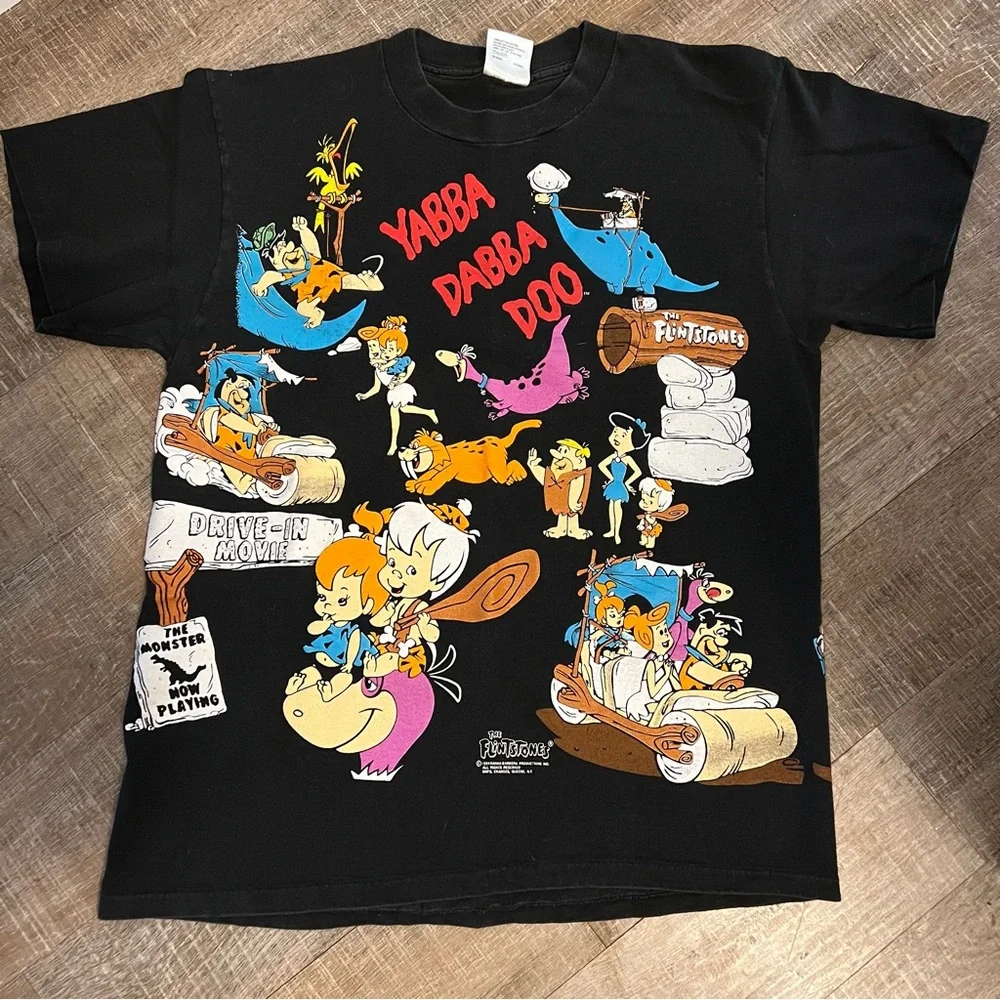 CLOSET CLOSING Flintstones T Shirt Vintage Tultex 1994 90s Front & Back Graphics - Picture 1 of 16